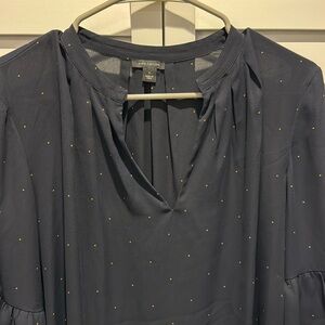 Ann Taylor Pre loved small dots Blouse with ruffles Sleeves and small pleats.